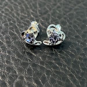 Silver Heart Crystal Lavender Center Stud Earrings